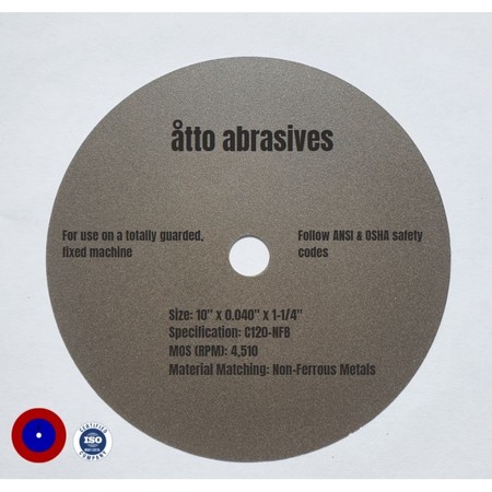 ATTO ABRASIVES Ultra-Thin Sectioning Wheels 10"x0.040"x1-1/4" Non-Ferrous Metals 1W250-100-SN